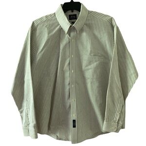 Vintage Allen Lolly Button Shirt 17.5/35 Exeter Oxford Gray White Striped Cotton